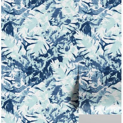 Papel de Parede Folhas Abstratas, Azul, Vinílico Autoadesivo, Revestimento Decorativo Fácil Faça-Você-Mesmo para Quarto e Sala - S4Sassy 63,5 cm (L) × 304,8 cm (C) / Azul - Vinil Texturizado