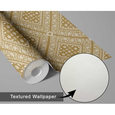 Papel de Parede Bandhani Tipo Azulejo Estilo Asiático, Autoadesivo, Decorativo, DIY Fácil para Quarto e Sala - Amarelo - S4Sassy 63,5 cm (L) × 914,4 cm (C) / Amarelo - Vinil Texturizado