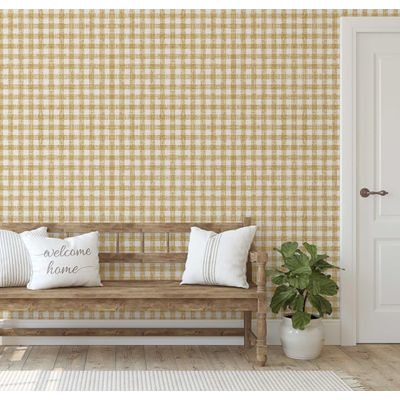 Papel de Parede Xadrez Amarelo, Vinil Autoadesivo Decorativo, Aplicação DIY Fácil para Quarto, Sala de Estar e Ambientes - S4Sassy 63,5 cm (L) × 609,6 cm (C) / Amarelo - Vinil Liso