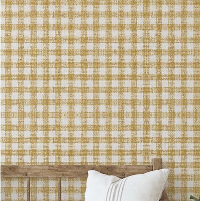 Papel de Parede Xadrez Amarelo, Vinil Autoadesivo Decorativo, Aplicação DIY Fácil para Quarto, Sala de Estar e Ambientes - S4Sassy 63,5 cm (L) × 609,6 cm (C) / Amarelo - Vinil Liso