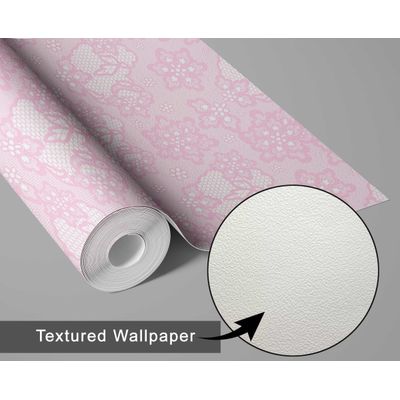 Papel de Parede Cottage Floral Coração de Renda Rosa, Vinil Autoadesivo, Fácil Aplicação DIY para Quarto Farmhouse, Sala, Armários - S4Sassy 63,5 cm (L) × 304,8 cm (C) / Rosa - Vinil Texturizado