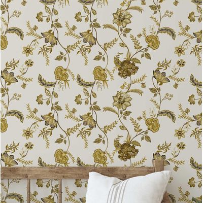 Papel de Parede Trepadeira Floral Estilo Asiático Autoadesivo, Revestimento Decorativo para Quarto e Sala, DIY Fácil - Verde - S4Sassy 63,5 cm (L) × 914,4 cm (C) / Verde - Vinil Liso