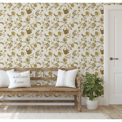 Papel de Parede Trepadeira Floral Estilo Asiático Autoadesivo, Revestimento Decorativo para Quarto e Sala, DIY Fácil - Verde - S4Sassy 63,5 cm (L) × 914,4 cm (C) / Verde - Vinil Liso