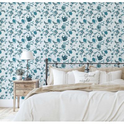 Papel de Parede Trepadeira Floral Estilo Asiático Autoadesivo, Revestimento Decorativo Fácil DIY para Quarto e Sala - Verde - S4Sassy 63,5 cm (L) × 609,6 cm (C) / Verde - Vinil Liso