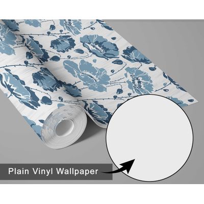Papel de Parede Floral Bloom Azul, Vinil Autoadesivo Decorativo, Revestimento Fácil para Quarto, Sala e Ambientes - S4Sassy 63,5 cm (L) × 152,4 cm (C) / Azul - Vinil Liso