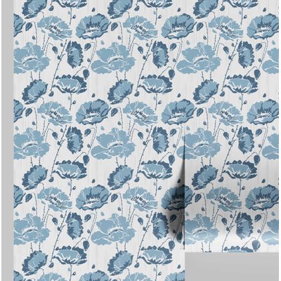 Papel de Parede Floral Bloom Azul, Vinil Autoadesivo Decorativo, Revestimento Fácil para Quarto, Sala e Ambientes - S4Sassy 63,5 cm (L) × 152,4 cm (C) / Azul - Vinil Liso