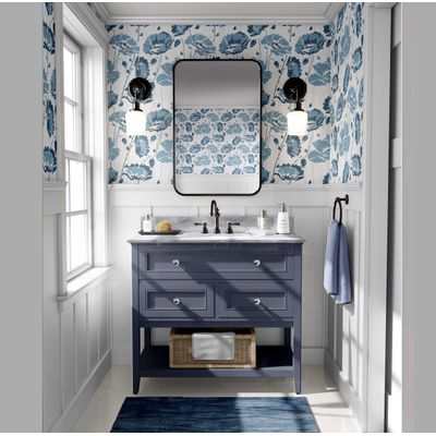 Papel de Parede Floral Bloom Azul, Vinil Autoadesivo Decorativo, Revestimento Fácil para Quarto, Sala e Ambientes - S4Sassy 63,5 cm (L) × 152,4 cm (C) / Azul - Vinil Liso