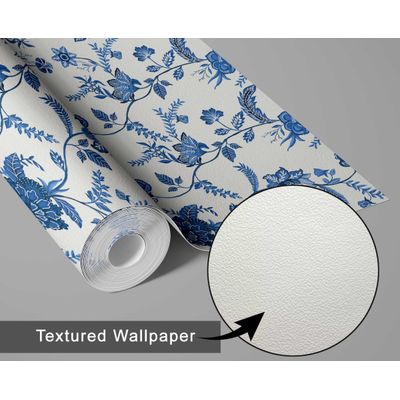 Papel de Parede Trepadeira Floral Estilo Asiático Autoadesivo, Revestimento Decorativo DIY Fácil para Quarto e Sala - Azul - S4Sassy 63,5 cm (L) × 609,6 cm (C) / Azul - Vinil Texturizado