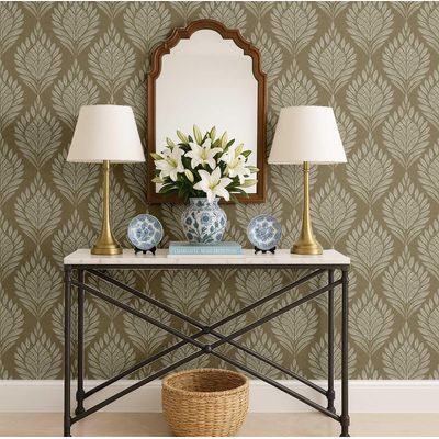 Papel de Parede Motivo Folha Estilo Asiático, Vinil Autoadesivo Decorativo, Fácil Instalação DIY para Quarto e Sala - Verde - S4Sassy 63,5 cm (L) × 914,4 cm (C) / Verde - Vinil Liso
