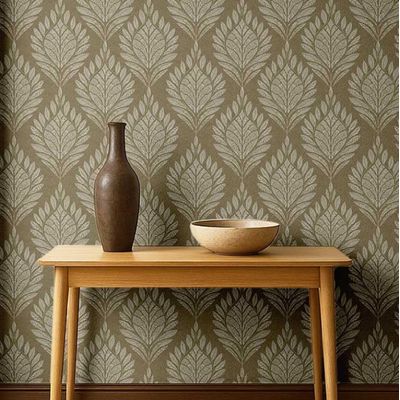 Papel de Parede Motivo Folha Estilo Asiático, Vinil Autoadesivo Decorativo, Fácil Instalação DIY para Quarto e Sala - Verde - S4Sassy 63,5 cm (L) × 914,4 cm (C) / Verde - Vinil Liso