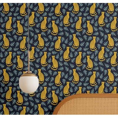 Papel de Parede Estampa Safari de Leopardo Selva Removível Vinil Autoadesivo Decorativo para Quarto e Sala Azul - S4Sassy 63,5 cm (L) × 914,4 cm (C) / Azul - Vinil Liso