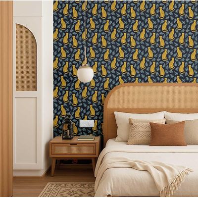 Papel de Parede Estampa Safari de Leopardo Selva Removível Vinil Autoadesivo Decorativo para Quarto e Sala Azul - S4Sassy 63,5 cm (L) × 914,4 cm (C) / Azul - Vinil Liso