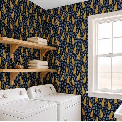 Papel de Parede Estampa Safari de Leopardo Selva Removível Vinil Autoadesivo Decorativo para Quarto e Sala Azul - S4Sassy 63,5 cm (L) × 914,4 cm (C) / Azul - Vinil Liso