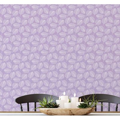 Papel de Parede Vinílico Autoadesivo (Papel Contact) Impermeável Roxo, Estampa de Folhas Pequenas, Removível para Quartos e Salas - S4Sassy 63,5 cm (L) × 914,4 cm (C) / Roxo - Vinil Liso