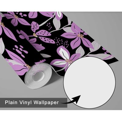 Papel de Parede Autoadesivo Removível Pétalas Douradas, Mural Roxo Instantâneo para Quarto, Banheiro, Lavanderia e Closet - S4Sassy 63,5 cm (L) × 304,8 cm (C) / Roxo - Vinil Liso