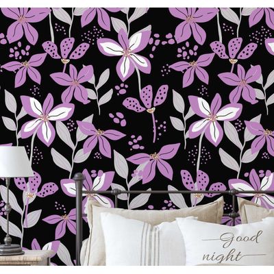 Papel de Parede Autoadesivo Removível Pétalas Douradas, Mural Roxo Instantâneo para Quarto, Banheiro, Lavanderia e Closet - S4Sassy 63,5 cm (L) × 304,8 cm (C) / Roxo - Vinil Liso