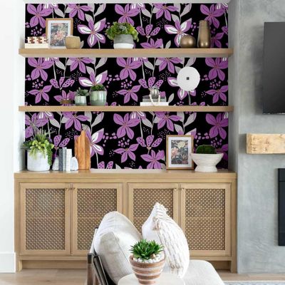 Papel de Parede Autoadesivo Removível Pétalas Douradas, Mural Roxo Instantâneo para Quarto, Banheiro, Lavanderia e Closet - S4Sassy 63,5 cm (L) × 304,8 cm (C) / Roxo - Vinil Liso