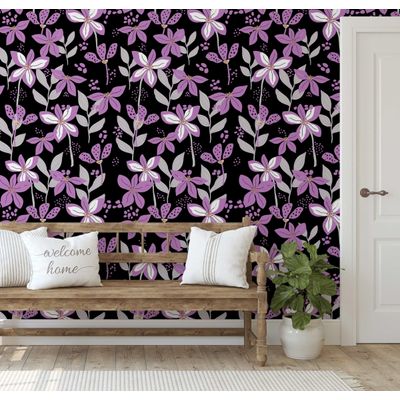 Papel de Parede Autoadesivo Removível Pétalas Douradas, Mural Roxo Instantâneo para Quarto, Banheiro, Lavanderia e Closet - S4Sassy 63,5 cm (L) × 304,8 cm (C) / Roxo - Vinil Liso