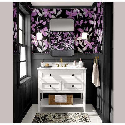 Papel de Parede Autoadesivo Removível Pétalas Douradas, Mural Roxo Instantâneo para Quarto, Banheiro, Lavanderia e Closet - S4Sassy 63,5 cm (L) × 304,8 cm (C) / Roxo - Vinil Liso