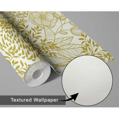 Revestimento de Parede Autoadesivo Removível Jardim Floral Amarelo, Mural Instantâneo para Quarto, Banheiro, Lavanderia e Closet - S4Sassy 63,5 cm (L) × 914,4 cm (C) / Amarelo - Vinil Texturizado