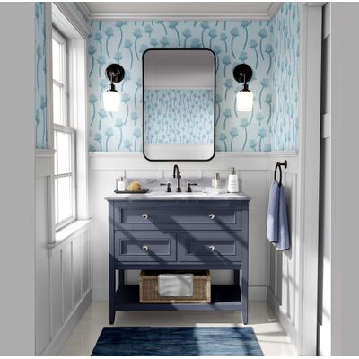 Papel de Parede Autoadesivo, Estampa Flor de Cardo, Vinil Removível, Mural Moderno Azul para Quarto, Banheiro, Lavanderia e Closet - S4Sassy 63,5 cm (L) × 304,8 cm (C) / Azul - Vinil Liso