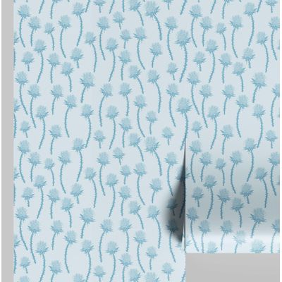 Papel de Parede Autoadesivo, Estampa Flor de Cardo, Vinil Removível, Mural Moderno Azul para Quarto, Banheiro, Lavanderia e Closet - S4Sassy 63,5 cm (L) × 304,8 cm (C) / Azul - Vinil Liso