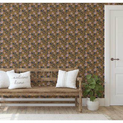 Revestimento de Parede Autoadesivo Vintage Rosas em Flor Verde, Mural Removível para Quarto, Banheiro, Lavanderia, Closet - S4Sassy 63,5 cm (L) × 914,4 cm (C) / Verde - Vinil Liso