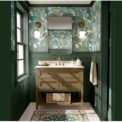 Papel de Parede Autoadesivo Palmeira-Leque Tropical Removível Verde Instantâneo para Quarto, Banheiro, Lavanderia, Closet - S4Sassy 63,5 cm (L) × 152,4 cm (C) / Verde - Vinil Texturizado