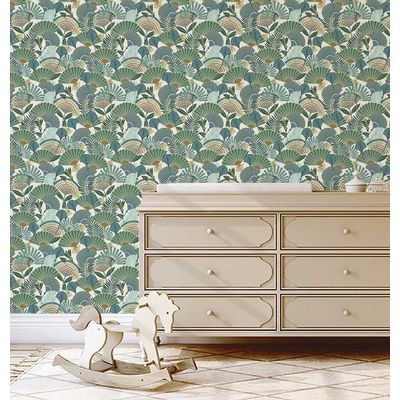 Papel de Parede Autoadesivo Palmeira-Leque Tropical Removível Verde Instantâneo para Quarto, Banheiro, Lavanderia, Closet - S4Sassy 63,5 cm (L) × 152,4 cm (C) / Verde - Vinil Texturizado