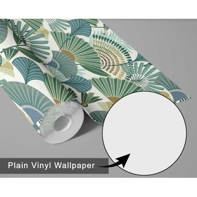 Papel de Parede Autoadesivo Palmeira-Leque Tropical Removível Verde Instantâneo para Quarto, Banheiro, Lavanderia, Closet - S4Sassy 63,5 cm (L) × 152,4 cm (C) / Verde - Vinil Texturizado