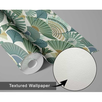 Papel de Parede Autoadesivo Palmeira-Leque Tropical Removível Verde Instantâneo para Quarto, Banheiro, Lavanderia, Closet - S4Sassy 63,5 cm (L) × 152,4 cm (C) / Verde - Vinil Texturizado