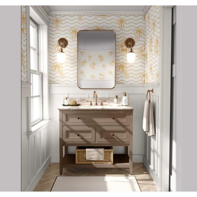 Adesivo de Parede Removível Estampa de Ilha com Palmeiras Rosa, Mural para Banheiro, Lavanderia e Closet, Vinil - S4Sassy 63,5 cm (L) × 914,4 cm (C) / Rosa - Vinil Liso
