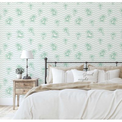 Revestimento Vinílico Autoadesivo Removível com Estampa Ilha de Coqueiros Verde - Mural Rápido para Banheiro, Lavanderia e Closet - S4Sassy 63,5 cm (L) × 914,4 cm (C) / Verde - Vinil Liso