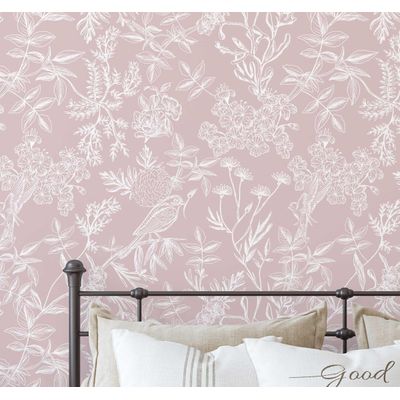 Papel Contact Vinílico Autoadesivo Removível, Impermeável, Estampa Aquarela Flores Silvestres para Parede/Armário/Cômoda, Rosa - S4Sassy 63,5 cm (L) × 304,8 cm (C) / Rosa - Vinil Liso