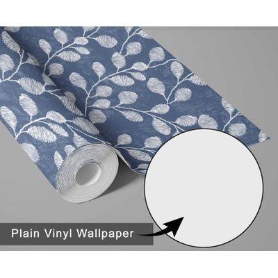 Papel de Parede Autoadesivo Decorativo Folhagem em Penas Vinil Impermeável Azul Removível para Inquilinos Quarto e Sala de Jantar - S4Sassy 63,5 cm (L) × 304,8 cm (C) / Azul - Vinil Liso