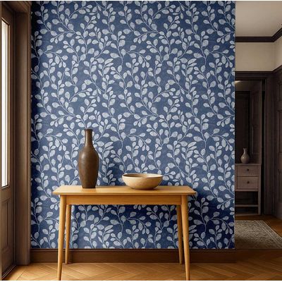 Papel de Parede Autoadesivo Decorativo Folhagem em Penas Vinil Impermeável Azul Removível para Inquilinos Quarto e Sala de Jantar - S4Sassy 63,5 cm (L) × 304,8 cm (C) / Azul - Vinil Liso