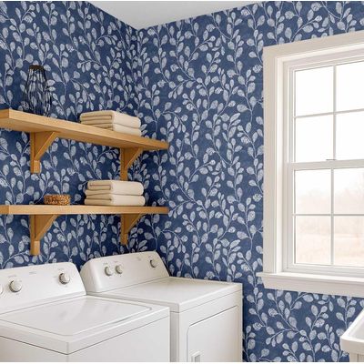 Papel de Parede Autoadesivo Decorativo Folhagem em Penas Vinil Impermeável Azul Removível para Inquilinos Quarto e Sala de Jantar - S4Sassy 63,5 cm (L) × 304,8 cm (C) / Azul - Vinil Liso