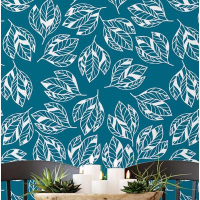 Papel de Parede Autoadesivo Folhas Abstratas Vinil Impermeável Azul Removível Ideal para Inquilinos Quarto/Sala de Jantar - S4Sassy 63,5 cm (L) × 152,4 cm (C) / Azul - Vinil Liso