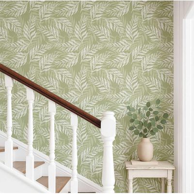Papel de Parede Autoadesivo com Estampa de Folhas, Papel Contact Vinílico Impermeável, Verde, Removível, Ideal para Locatários - S4Sassy 63,5 cm (L) × 304,8 cm (C) / Verde - Vinil Liso