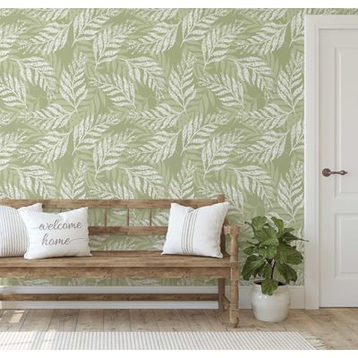 Papel de Parede Autoadesivo com Estampa de Folhas, Papel Contact Vinílico Impermeável, Verde, Removível, Ideal para Locatários - S4Sassy 63,5 cm (L) × 304,8 cm (C) / Verde - Vinil Liso