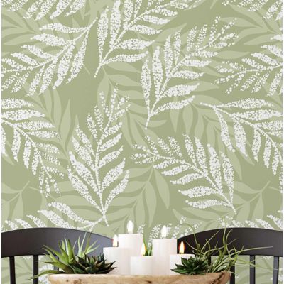 Papel de Parede Autoadesivo com Estampa de Folhas, Papel Contact Vinílico Impermeável, Verde, Removível, Ideal para Locatários - S4Sassy 63,5 cm (L) × 304,8 cm (C) / Verde - Vinil Liso