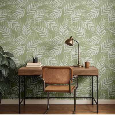 Papel de Parede Autoadesivo com Estampa de Folhas, Papel Contact Vinílico Impermeável, Verde, Removível, Ideal para Locatários - S4Sassy 63,5 cm (L) × 304,8 cm (C) / Verde - Vinil Liso
