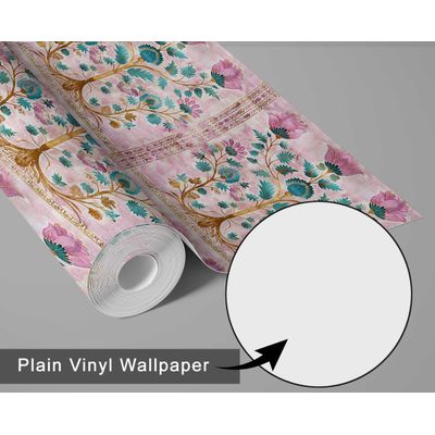 Papel de Parede Vinílico Impermeável Autoadesivo Estilo Azulejo Art Déco Árvore da Vida Rosa para Cozinha - S4sassy 63,5 cm (L) × 304,8 cm (C) / Rosa - Vinil Liso