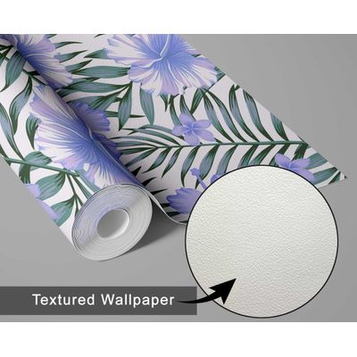 Papel de Parede Floral Hibisco Tropical Azul, Vinílico Autoadesivo, Revestimento Decorativo Fácil de Aplicar para Quarto e Sala - S4Sassy 63,5 cm (L) × 914,4 cm (C) / Azul - Vinil Texturizado