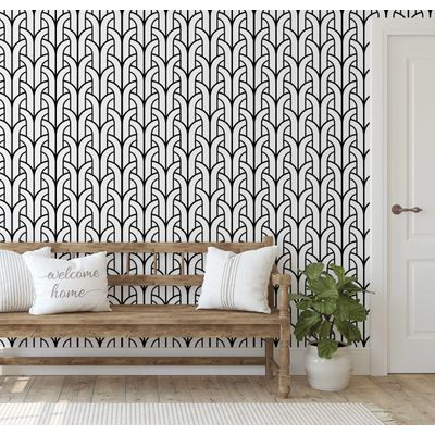 Decoração de Parede Preta Removível Art Déco Fonte, Papel Contact Vinílico Autoadesivo À Prova d'Água para Paredes e Móveis - S4sassy 63,5 cm (L) × 304,8 cm (C) / Preto - Vinil Texturizado