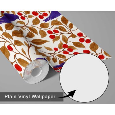 Papel Vinílico Autoadesivo Impermeável Removível com Pássaro e Galho de Cerejeira Marrom para Parede e Móveis - S4sassy 63,5 cm (L) × 914,4 cm (C) / Marrom - Vinil Liso