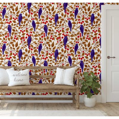 Papel Vinílico Autoadesivo Impermeável Removível com Pássaro e Galho de Cerejeira Marrom para Parede e Móveis - S4sassy 63,5 cm (L) × 914,4 cm (C) / Marrom - Vinil Liso