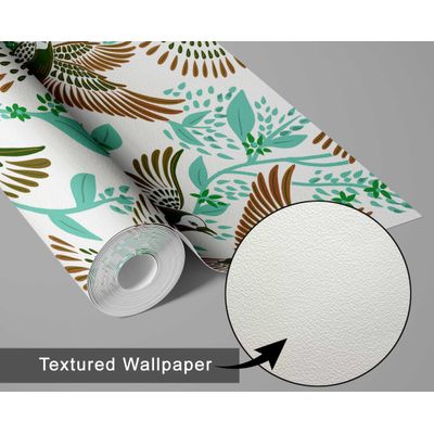 Rolo Vinílico Autoadesivo Removível Inspirado na Natureza, Impermeável, Pássaro Azul e Folhagem para Paredes e Armários, Verde - S4sassy 63,5 cm (L) × 304,8 cm (C) / Verde - Vinil Texturizado