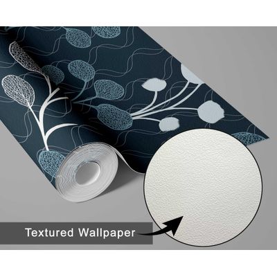 Papel de Parede Autoadesivo Vinil Removível Azul Estampa Floral de Botões, Parede de Destaque para Entrada e Escritório, Solução - S4sassy 63,5 cm (L) × 304,8 cm (C) / Azul - Vinil Texturizado