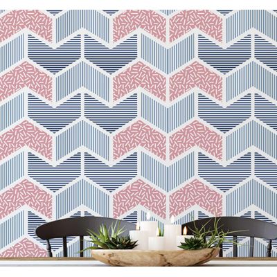 Papel de Parede Autoadesivo Rosa com Estampa Geométrica e Listrada, Vinil Removível para Parede de Destaque no Hall - S4sassy 63,5 cm (L) × 609,6 cm (C) / Rosa - Vinil Liso